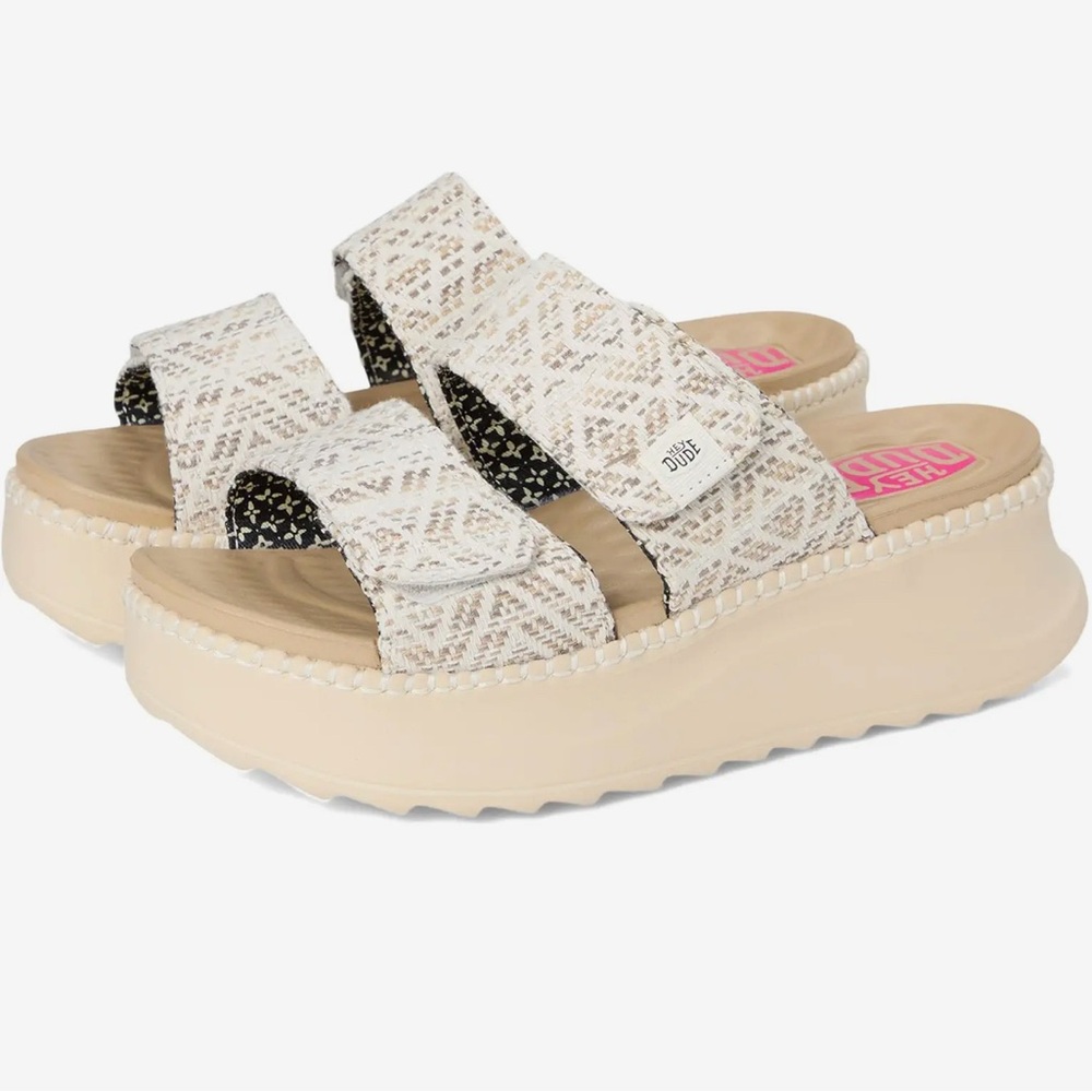 Hey Dude Cream Patterned Platform Sandals